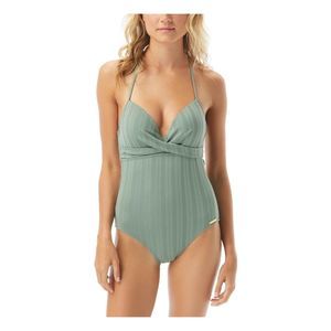 VINCE CAMUTO SWIM Women's Green Wrap Detail Back Halter One Piece Swimsuit 6